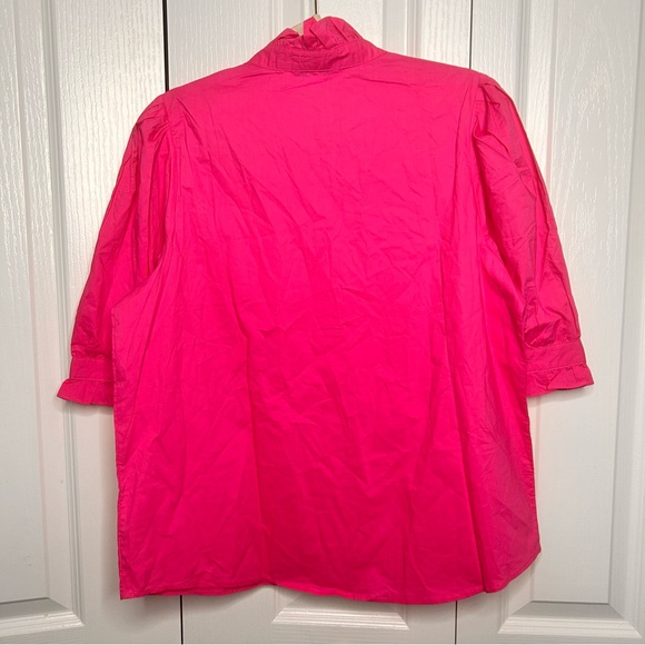 Avara Women’s Hot Pink Ruffle Bubble Sleeve Button Down Blouse Size L NWT - Picture 5 of 8